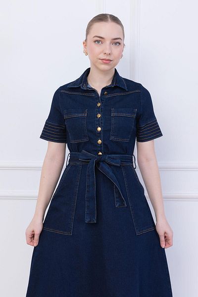 MİSSKAYLE Denim Dress with Ornamental Stitching Detail