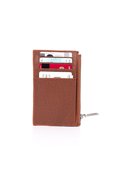 gio&mi Γυναικείο πορτοφόλι για κάρτες κονιάκ Glorya από γνήσιο δέρμα με θήκη για κέρματα και φερμουάρ