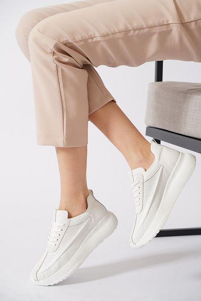 Moda Pie Pantofi sport pentru femei Olipo Saddler Staple din piele naturală, piele albă