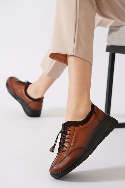 Moda Pie Fenbe Saya Stitched Genuine Leather Women's Shoes Tan Skin