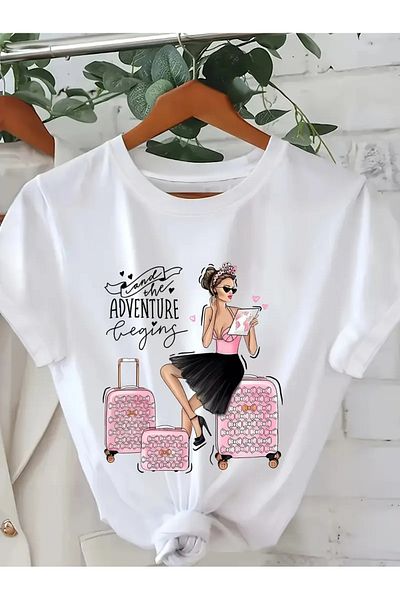 PENTHİLUS Women's casual short sleeve crewneck t-shirt travel adventure graphic Printed -