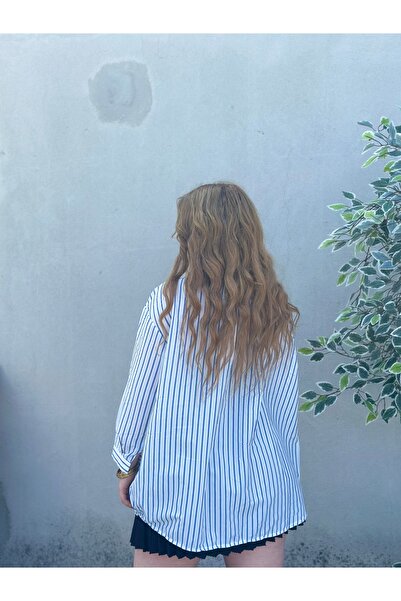 stcococix since 1990 Смугаста сорочка оверсайз з двома кишенями з бурюканової тканини