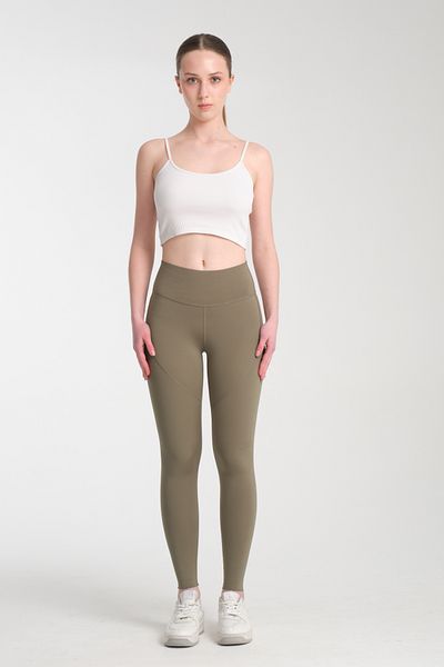 MRS.MODA Leggings sport din țesătură coreeană pentru femei, colorate kaki, cu talie înaltă