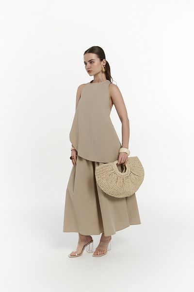 MAİ COLLECTİON Delos Beige Blouse Skirt Set