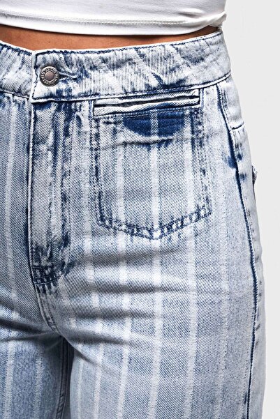 its basic Γυναικείο ριγέ τζιν χρώμα 4s5-3 Staright Fit Pocket Λεπτομέρεια 100% Koton Special Fabric Denim Jean