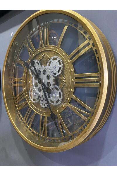 Vitale Metal Görünümlü Çarklı Duvar Saati Gold 50 cm