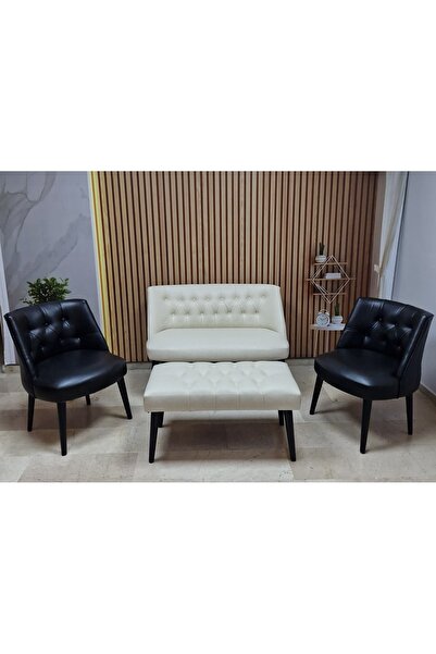 Azra Aksesuar DERİ Çay Seti Koltuk Takımı+PUF Oturma Grubu Cafe Mobilya Ofis-...