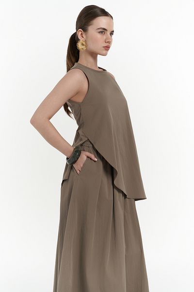 MAİ COLLECTİON Delos Khaki Blouse Skirt Set