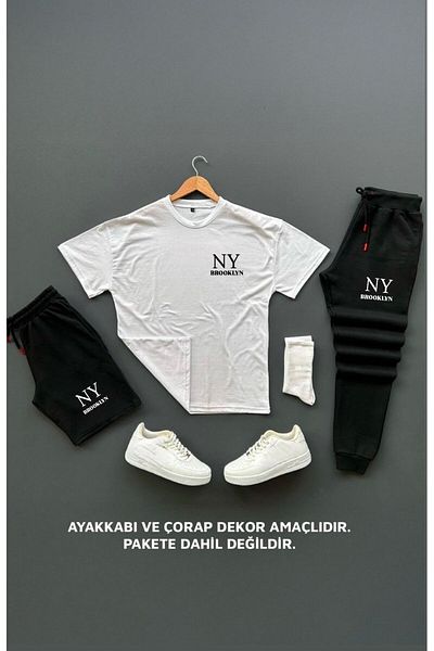 woonkey UNISEX OVERSIZE NY PRINTED ΒΑΜΒΑΚΙ ΚΑΛΟΚΑΙΡΙΝΟ ΣΕΤ ΠΟΔΗΛΑΤΟ 3 ΤΕΜΑΧΙΩΝ ΝΕΑ ΣΕΖΟΝ