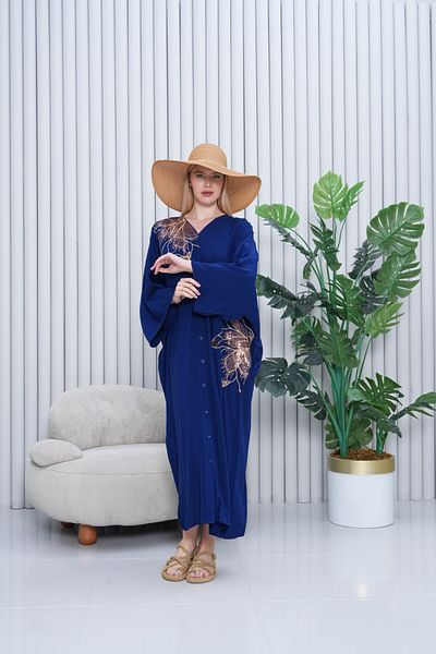 My Blog Saks Blue Big Flower Κεντημένο Φόρεμα με παγιέτες με παγιέτες - 2038