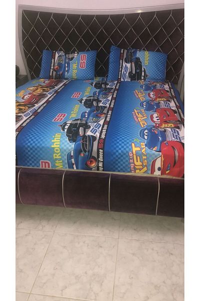 Generic Kids Carton CArS Bedsheet for Boys [ 1 King Size Bedsheet + 2 Pillow Cover]