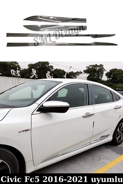 SML Dizayn Honda Civic Fc5 Krom Kapı Çıtası Nikelaj 4 Parça Plastik 2016-2021...