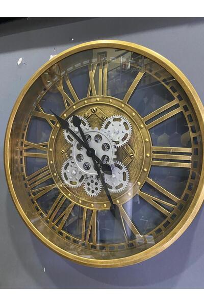 Vitale Metal Görünümlü Çarklı Duvar Saati Gold 50 cm