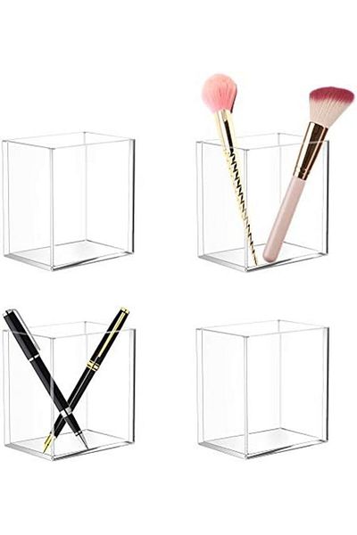 Generic Acrylic Pen Holder 4 Pack – Clear Pencil Holders For Desk, Makeup Brush Cup Organizer For Office