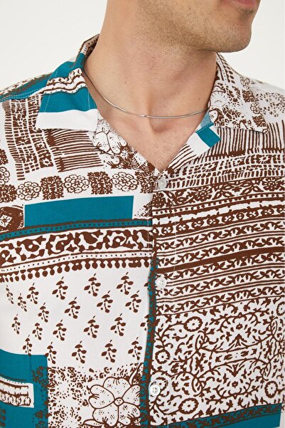 MFZ Giyim Мъжка риза от вискоза с син цвят и шарки