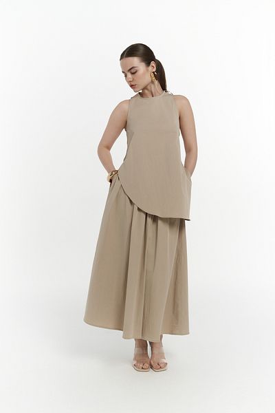 MAİ COLLECTİON Delos Beige Blouse Skirt Set