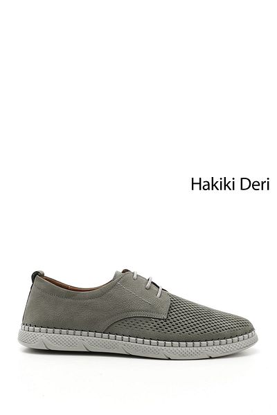 GÖNDERİ(R) Men's Gray Nubuck Lace-Up Genuine Leather Comfort Shoes