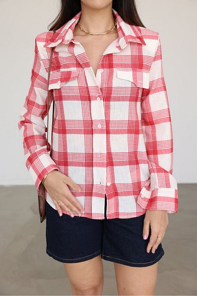 Özge Özgenç Plaid Shirt with Padded Shoulders
