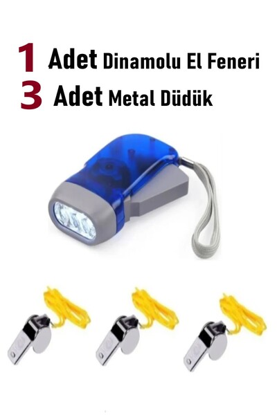 GÜZELYÜZ AVM Doğal Afet Deprem Seti | 1 Adet Dinamolu El Feneri | 3 Adet Meta...