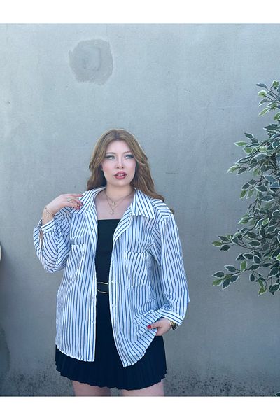 stcococix since 1990 Striped Oversize Shirt Double Pocket Twill Fabric