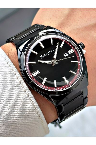 Ferrucci men's Black Waterproof Steel Cord Wrist Watch - Special Design and Calendar