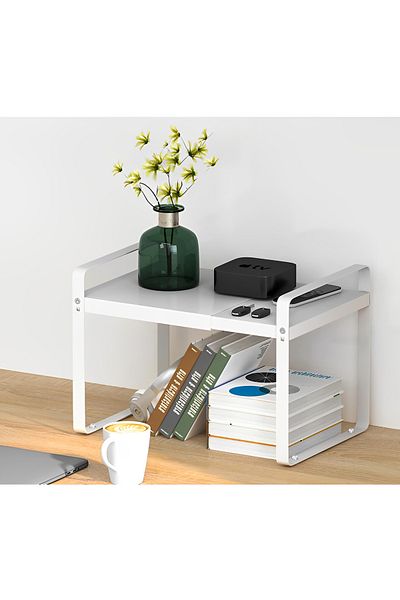 Herum Raft de depozitare extensibil, ideal pentru baie sau bucatarie, Alb, 38-60 x 27,7 x 25,3 cm