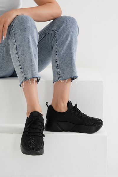 Beyond Women's Black Sports Sneaker 4.5cm Black Stone-Detailed Byndrsl400