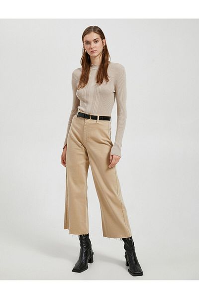 Koton Ribbed Knitwear Sweater with Collar Detail
