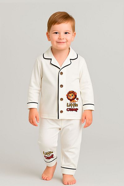 peki baby&kids Well Girl Boy Soft Combed Cotton Little Champ Lion Print Pajama Set 18850