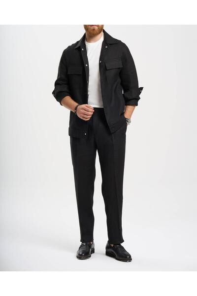 TerziAdemAltun Italian Style Slim Fit Linen Blend Jacket Black T13619