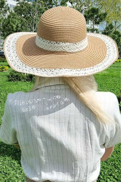 Mood Agenda Women's Knitted Patterned Straw Summer Beach Hat and Shoulder Bag Set of 2