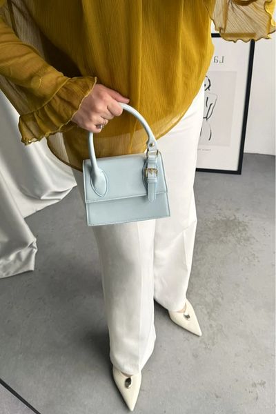 LEONAS Geantă de mână și de umăr pentru femei cu acoperire cu centură laterală Janice Blue