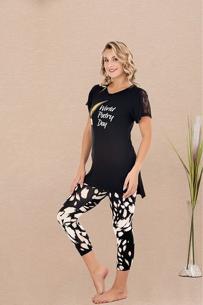 Lady Lingerie Set pijama de damă cu jambiere Capri cu mânecă scurtă