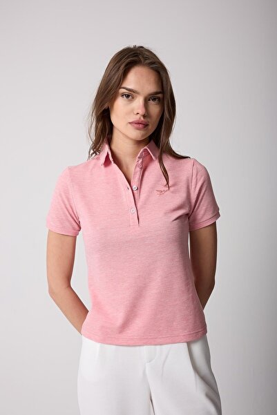 AMİDA Kadın Pembe Polo Yaka Düğmeli T-Shirt - 2519