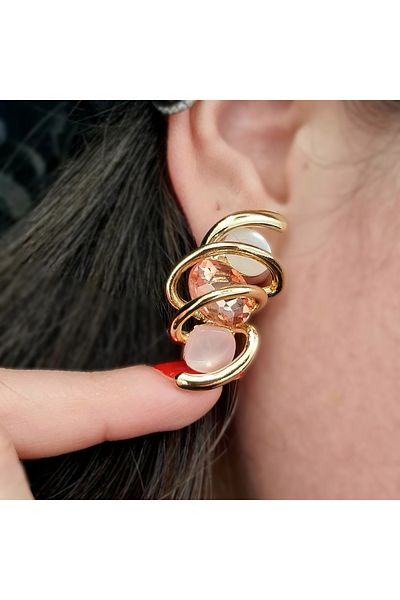 SE Jewellery Collection Selin Ersoy Spiral Spiral Design Colorful Stone Earrings – Gold Color, Modern and Elegant (3.8 X 2 cm)
