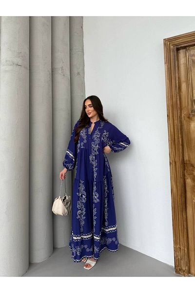 PREMİER VİE Hijab New Season Καλοκαιρινό φόρεμα βισκόζης με μπλε χρώμα