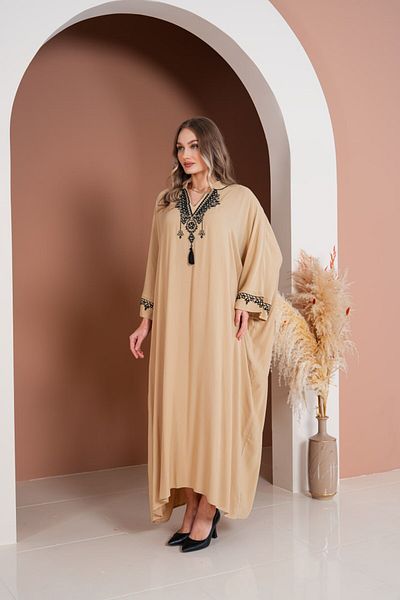 My Blog Large Size Dress with Stone Collar and Sleeve Embroidery Tassel - 2020