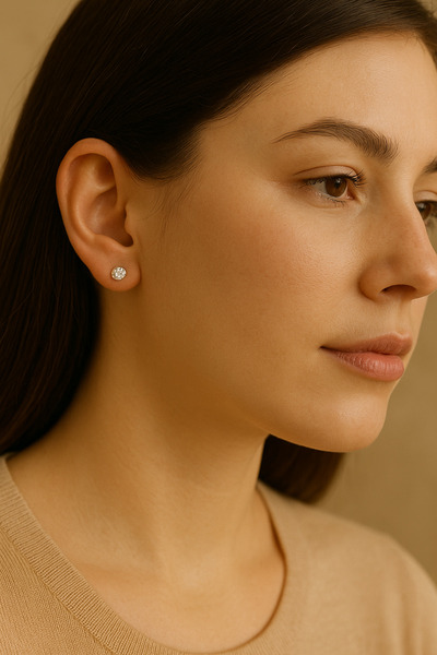 TuQos 6mm Magnet White Round Mini Stone Earrings