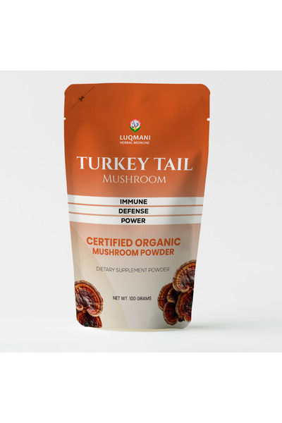 Luqmani herbs فطر ذيل الديك الرومي عبوة 100 جرام، 50-60 حصة لدعم المناعة والعافية القصوى