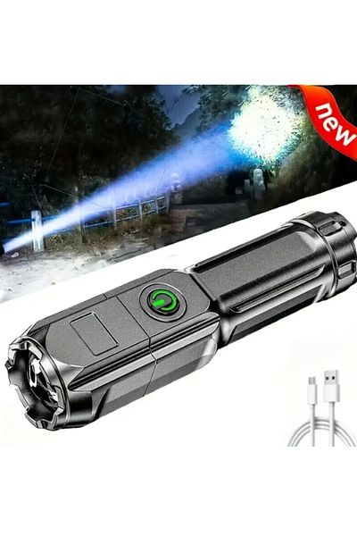 gozal Tactical Zoomable Flashlight 800mAh - Rechargeable, Portable, Dual Power, for Home & Camping