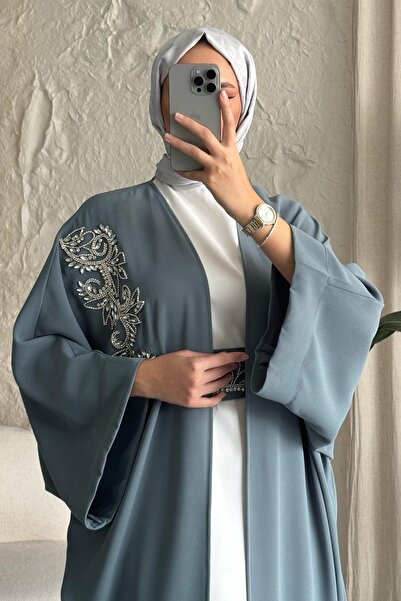 InStyle Yakası Taşlı Yarasa Kol Elbiseli Abaya Mint