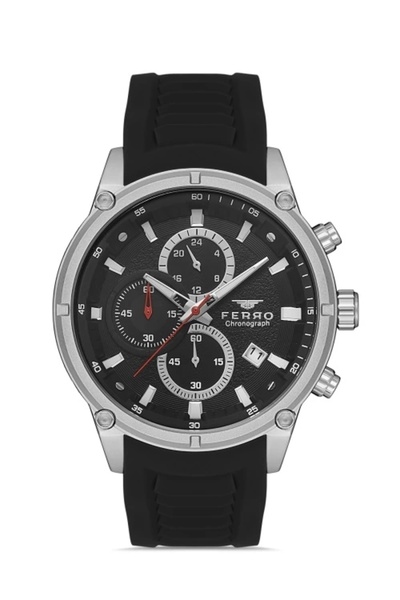 FERRO Black Silicone Cord Men's Wristwatch Fm31363D-J2 Functions Active 3 Atm Water Resistant Gift Package