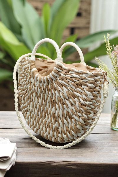 HFKY Straw Lined Hand Knitted Summer Beach Bag - Paper String