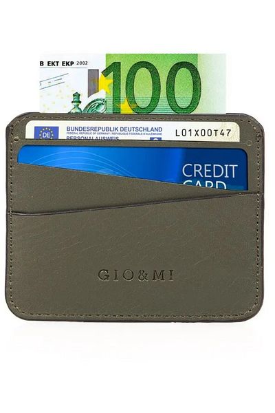 gio&mi Boris Γνήσιο Δερμάτινο Ανδρικό Σκούρο Χακί (CASUAL MODEL) Θήκη για κάρτα Θήκη επαγγελματικής κάρτας