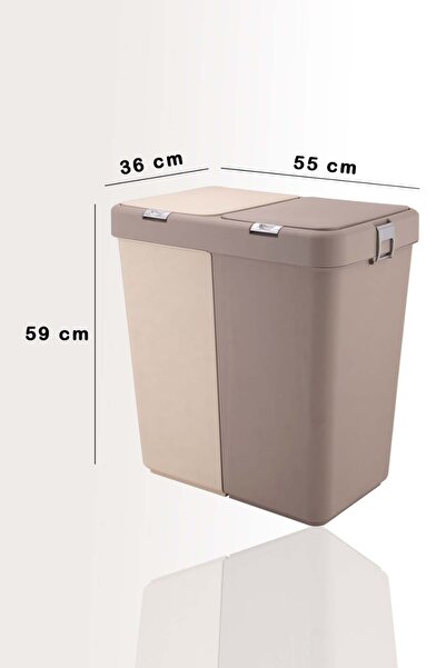 ego home Kahve Krem Mote Ikili Dokunmatik Kirli Sepeti Çamaşır Sepeti 2 Bölmeli Dokunmatik Kapaklı 80 Lt