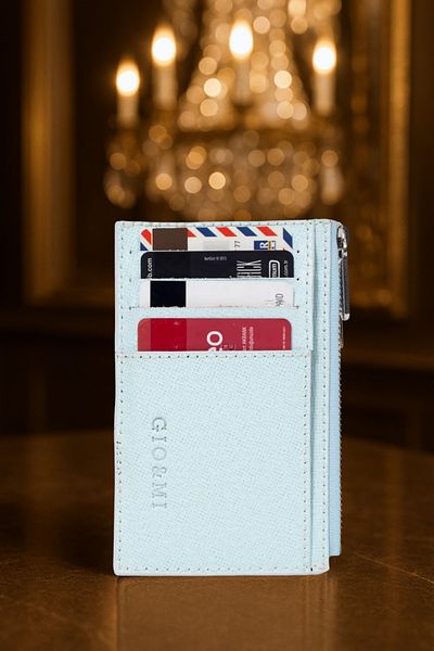 gio&mi Glorya Genuine Leather Coin Compartment Zippered Men's Blue Card Holder Wallet
