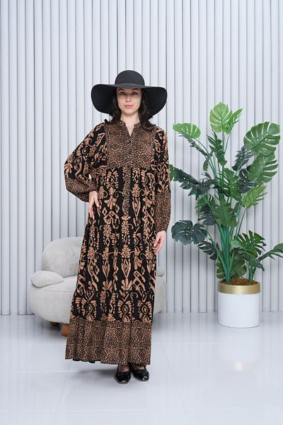 My Blog Brązowa etniczna wzorzysta sukienka plus size - 3001 - 1