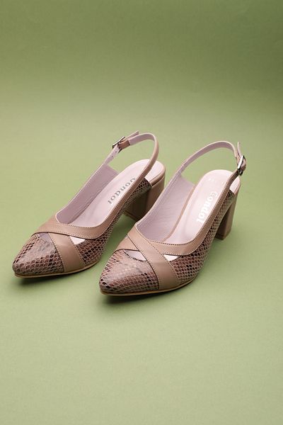Gondol Genuine Leather Snake Pattern Detailed Heeled Shoes Şhn.0738