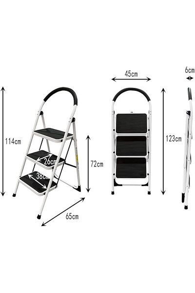 POWER INDUSTRIAL Home Ladder Folding Domestic Stepladder Safety Multi-function Household Steps (3 Steps)