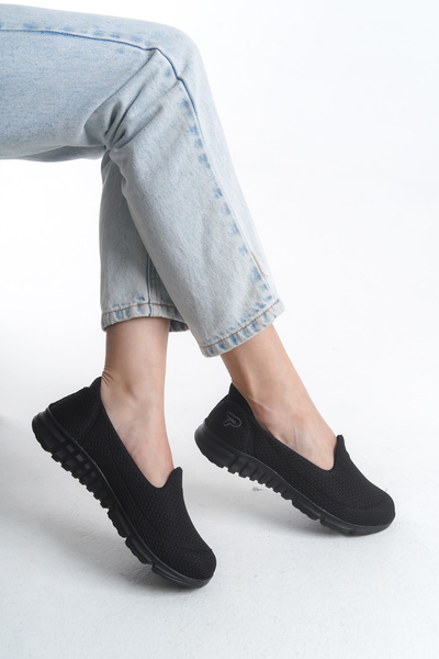 Rivetta Women's Black Orthopedic Sole Ballerina Casual Shoes Walking Shoes